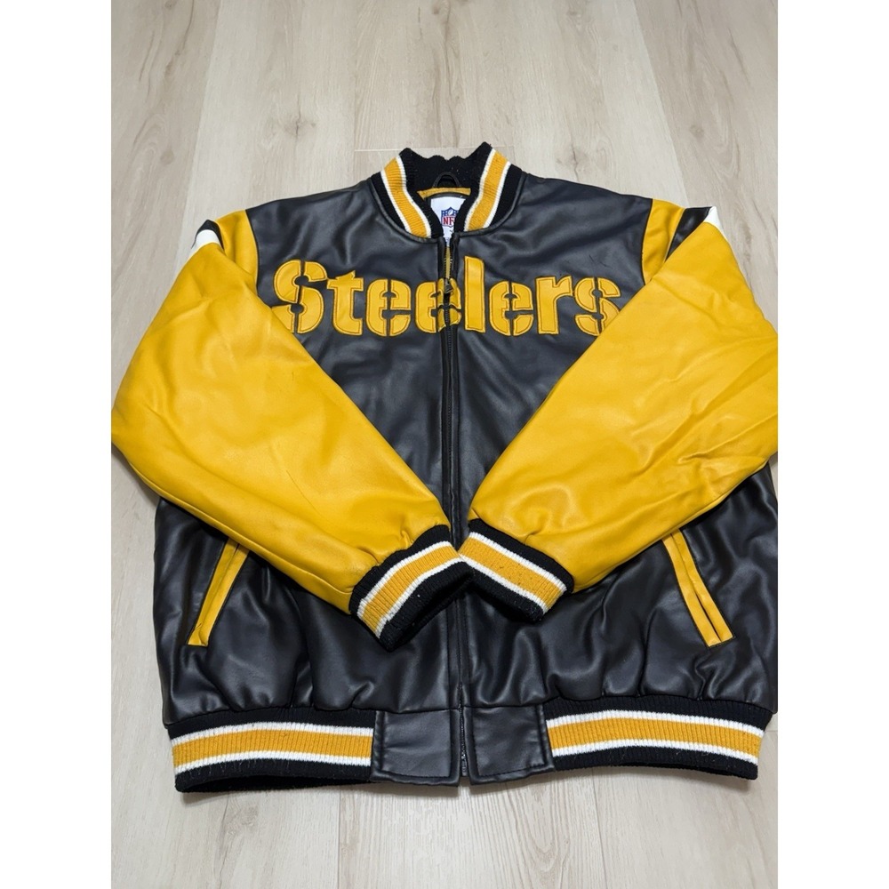 Vintage NFL Pittsburgh Steelers Logo Faux Leather Jacket Men's Size Men's Large